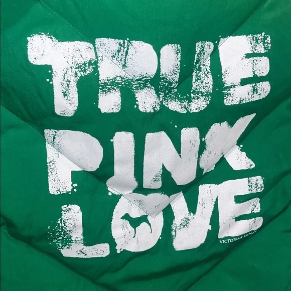 Victoria's Secret TRUE PINK LOVE Down Puffer zip Vest collegiate green NEW M/L - Picture 3 of 8
